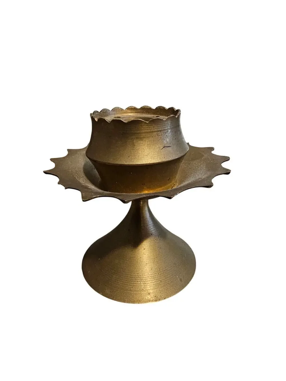 Vintage Brass Lotus Candle Holder Ornate Elegant Classy MCM Patina Renaissance